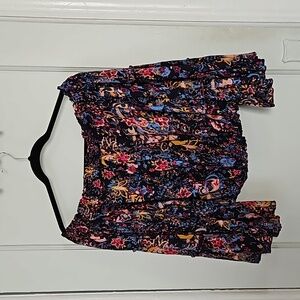 Free People Black Floral Bell Sleeve Off- the-Shoulder Cropped Top- S
